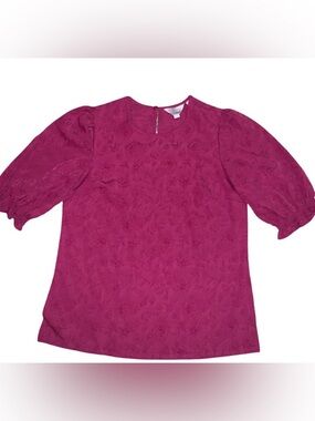 Ted Baker Women’s Floral Textured Puff Sleeve Blouse Top XS Preppy Burgundy